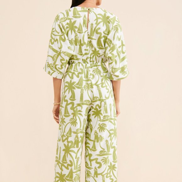 Girl & The Sun (Hunter Wide Leg Jumpsuit in Light Green & White) - Picture 4 of 4